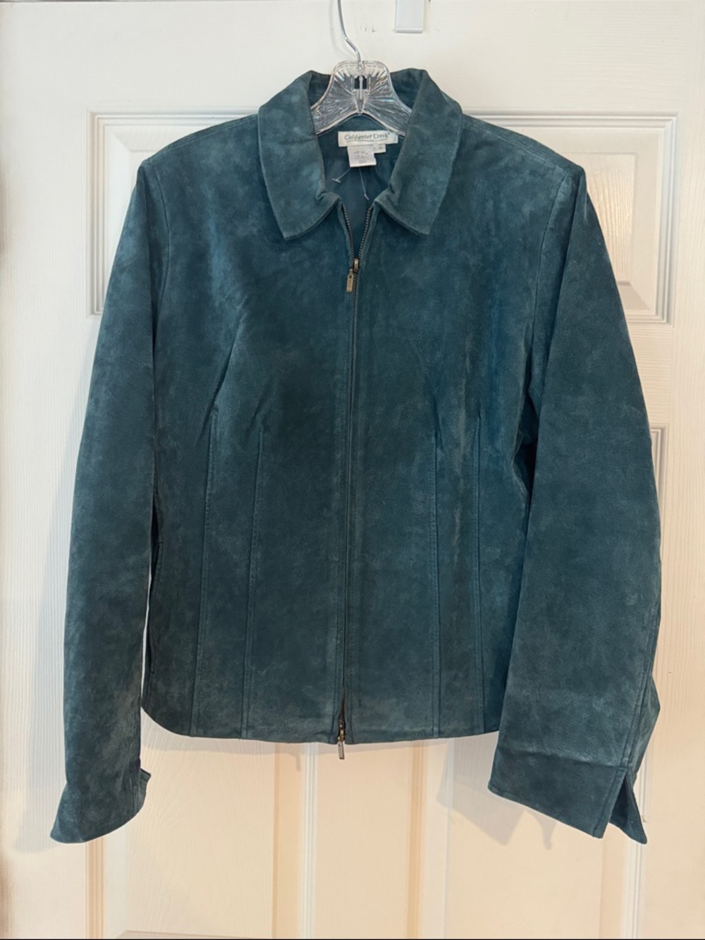 Vintage Coldwater Creek Teal Suede Leather Zip Jacket Size Large Petite